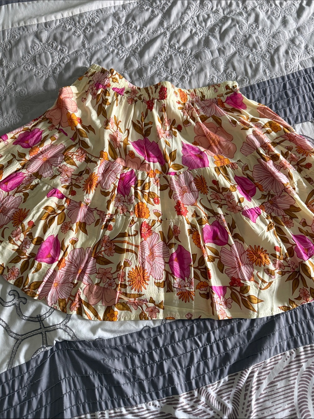 Jaase Cream Floral Mini Skirt with Pink and Orange Blooms
